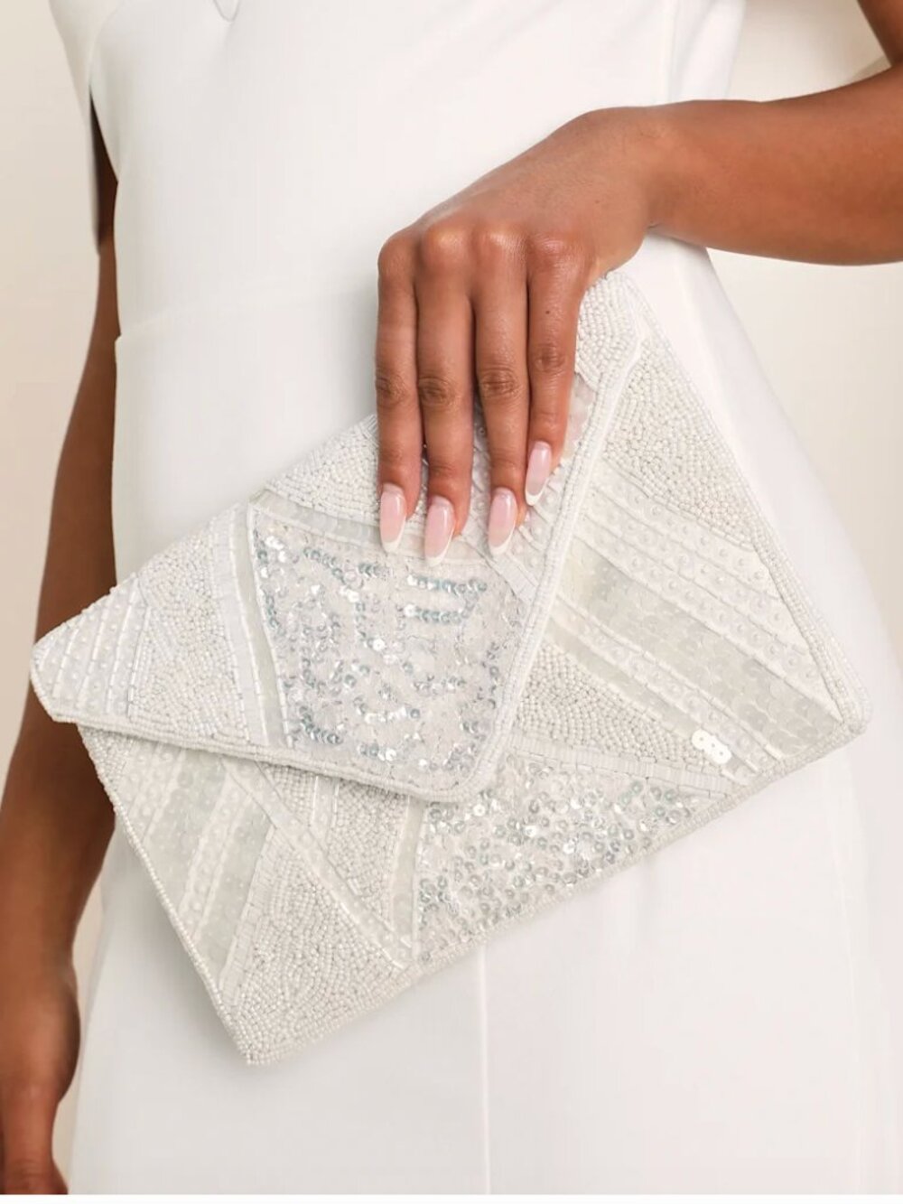 Lulus White Sequin Beaded Clutch